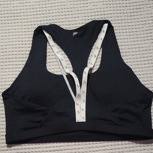 Fabletics Black Sports Bra with White Logo Straps